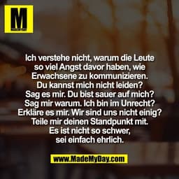 Ich verstehe nicht, warum die Leute
so viel Angst davor haben, wie
Erwachsene zu kommunizieren.
Du kannst mich nicht lei