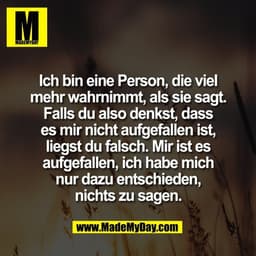 Ich bin eine Person, die viel
mehr wahrnimmt, als sie sagt.
Falls du also denkst, dass
es mir nicht aufgefallen ist,
lie