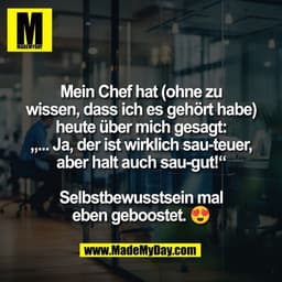 Mein Chef hat (ohne zu
wissen, dass ich es gehört habe)
heute über mich gesagt:
„... Ja, der ist wirklich sau-teuer,
abe