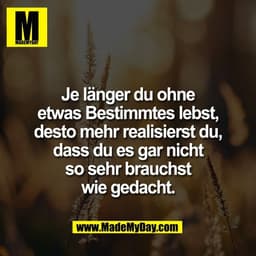Je länger du ohne
etwas Bestimmtes lebst,
desto mehr realisierst du,
dass du es gar nicht
so sehr brauchst
wie gedacht.