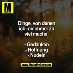 Dinge, von denen
ich mir immer zu
viel mache:

- Gedanken
- Hoffnung
- Nudeln