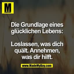 Die Grundlage eines
glücklichen Lebens:

Loslassen, was dich
quält. Annehmen,
was dir hilft.