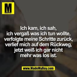 Ich kam, ich sah,
ich vergaß was ich tun wollte,
verfolgte meine Schritte zurück,
verlief mich auf dem Rückweg,
jetzt we