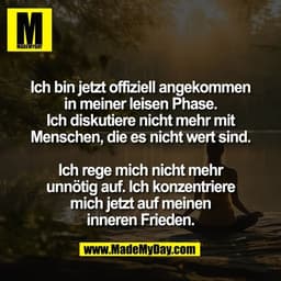 Ich bin jetzt offiziell angekommen
in meiner leisen Phase.
Ich diskutiere nicht mehr mit
Menschen, die es nicht wert sin