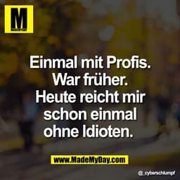Einmal mit Profis.
War früher.
Heute reicht mir
schon einmal
ohne Idioten.