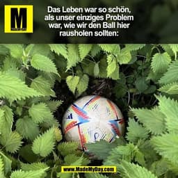 Das Leben war so schön,
als unser einziges Problem
war, wie wir den Ball hier
rausholen sollten:
(BILD)