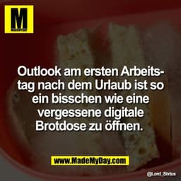 Outlook am ersten Arbeits-
tag nach dem Urlaub ist so
ein bisschen wie eine
vergessene digitale
Brotdose zu öffnen.