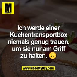 Ich werde einer
Kuchentransportbox
niemals genug trauen,
um sie nur am Griff
zu halten. 🙃
