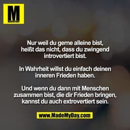 Nur weil du gerne alleine bist,
heißt das nicht, dass du zwingend
introvertiert bist.

In Wahrheit willst du einfach dei