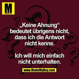 „Keine Ahnung“
bedeutet übrigens nicht,
dass ich die Antwort
nicht kenne.

Ich will mich einfach
nicht unterhalten.