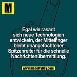 Egal wie rasant
sich neue Technologien
entwickeln, der Mittelfinger
bleibt unangefochtener
Spitzenreiter für die schnell