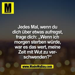 Jedes Mal, wenn du
dich über etwas aufregst,
frage dich: „Wenn ich
morgen sterben würde,
war es das wert, meine
Zeit mit