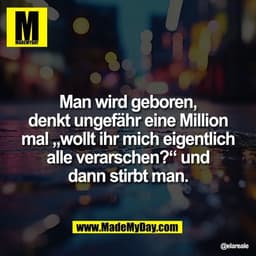 Man wird geboren,
denkt ungefähr eine Million
mal „wollt ihr mich eigentlich
alle verarschen?“ und
dann stirbt man.