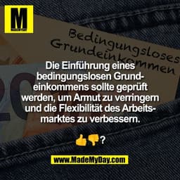 Die Einführung eines
bedingungslosen Grund-
einkommens sollte geprüft
werden, um Armut zu verringern
und die Flexibilitä