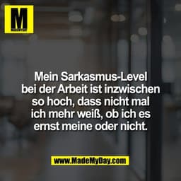 Mein Sarkasmus-Level
bei der Arbeit ist inzwischen
so hoch, dass nicht mal
ich mehr weiß, ob ich es
ernst meine oder nic
