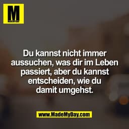Du kannst nicht immer
aussuchen, was dir im Leben
passiert, aber du kannst
entscheiden, wie du
damit umgehst.