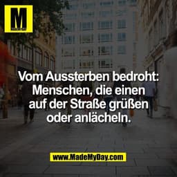 Vom Aussterben bedroht:
Menschen, die einen
auf der Straße grüßen
oder anlächeln.