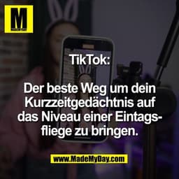 TikTok:

Der beste Weg um dein
Kurzzeitgedächtnis auf
das Niveau einer Eintags-
fliege zu bringen.