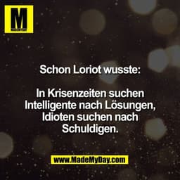 Schon Loriot wusste:

In Krisenzeiten suchen
Intelligente nach Lösungen,
Idioten suchen nach
Schuldigen.