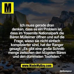 Ich muss gerade dran
denken, dass es ein Problem ist,
dass im Yosemite Nationalpark die
Bären Mülleimer öffnen und auf d