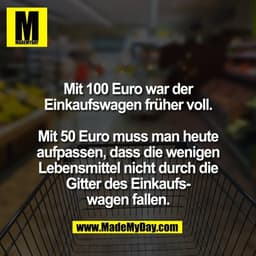 Mit 100 Euro war der
Einkaufswagen früher voll.

Mit 50 Euro muss man heute
aufpassen, dass die wenigen
Lebensmittel nic