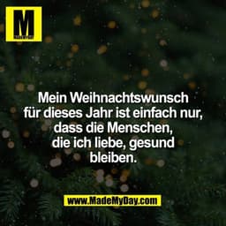 Mein Weihnachtswunsch
für dieses Jahr ist einfach nur,
dass die Menschen,
die ich liebe, gesund
bleiben.