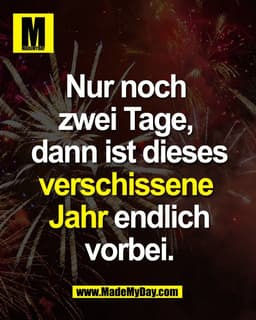 Nur noch 
zwei Tage, 
dann ist dieses
verschissene 
Jahr endlich
vorbei.