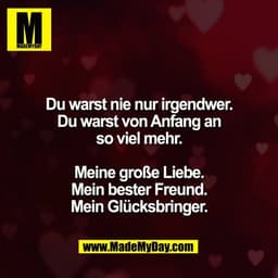 Du warst nie nur irgendwer.
Du warst von Anfang an
so viel mehr.

Meine große Liebe.
Mein bester Freund.
Mein Glücksbrin
