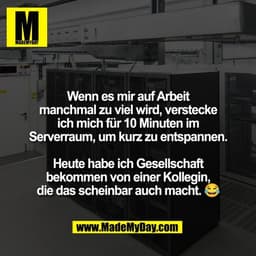 Wenn es mir auf Arbeit
manchmal zu viel wird, verstecke
ich mich für 10 Minuten im
Serverraum, um kurz zu entspannen.

H