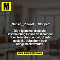 „Nupsi“, „Pinöpel“, „Stöppel“

Die allgemeine deutsche
Beschreibung für alle existierenden
Kleinteile, die irgendwo drau