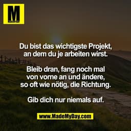 Du bist das wichtigste Projekt,
an dem du je arbeiten wirst.

Bleib dran, fang noch mal
von vorne an und ändere,
so oft 