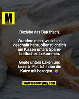 Beziehe das Bett frisch.

Wundere mich, wie ich es
geschafft habe, offenstlichtlich
ein Kissen unters Spann-
betttuch zu