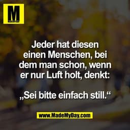 Jeder hat diesen
einen Menschen, bei
dem man schon, wenn
er nur Luft holt, denkt:

„Sei bitte einfach still.“