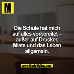 Die Schule hat mich
auf alles vorbereitet –
außer auf Drucker,
Miete und das Leben
allgemein.