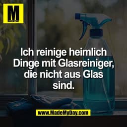 Ich reinige heimlich
Dinge mit Glasreiniger,
die nicht aus Glas
sind.