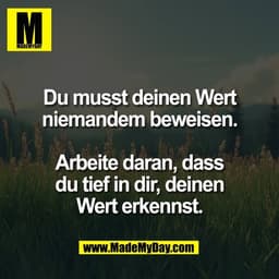 Du musst deinen Wert
niemandem beweisen.

Arbeite daran, dass
du tief in dir, deinen
Wert erkennst.