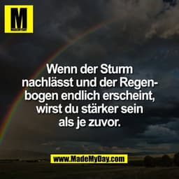 Wenn der Sturm
nachlässt und der Regen-
bogen endlich erscheint,
wirst du stärker sein
als je zuvor.