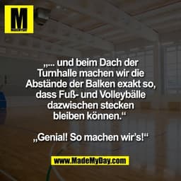 „... und beim Dach der
Turnhalle machen wir die
Abstände der Balken exakt so,
dass Fuß- und Volleybälle
dazwischen steck