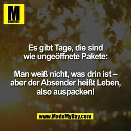 Es gibt Tage, die sind
wie ungeöffnete Pakete:

Man weiß nicht, was drin ist –
aber der Absender heißt Leben,
also auspa
