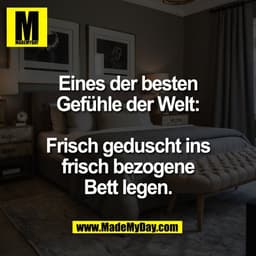 Eines der besten
Gefühle der Welt:

Frisch geduscht ins
frisch bezogene
Bett legen.