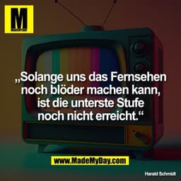 „Solange uns das Fernsehen
noch blöder machen kann,
ist die unterste Stufe
noch nicht erreicht.“
Harald Schmidt