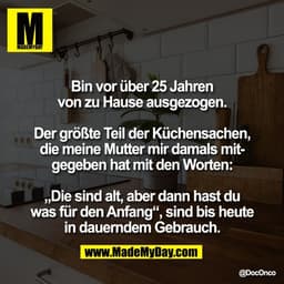 Bin vor über 25 Jahren
von zu Hause ausgezogen.

Der größte Teil der Küchensachen,
die meine Mutter mir damals mit-
gege