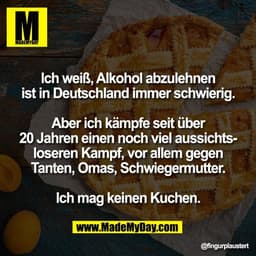 Ich weiß, Alkohol abzulehnen
ist in Deutschland immer schwierig.

Aber ich kämpfe seit über
20 Jahren einen noch viel au