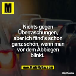 Nichts gegen
Überraschungen,
aber ich fänd's schon
ganz schön, wenn man
vor dem Abbiegen
blinkt.