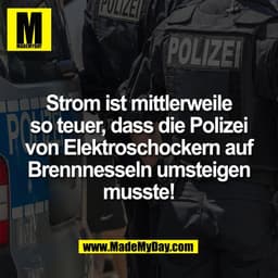 Strom ist mittlerweile
so teuer, dass die Polizei
von Elektroschockern auf
Brennnesseln umsteigen
musste!