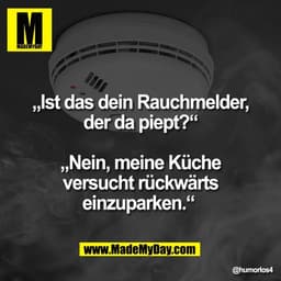 „Ist das dein Rauchmelder,
der da piept?“

„Nein, meine Küche
versucht rückwärts
einzuparken.“