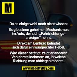 Da es einige wohl noch nicht wissen:

Es gibt einen geheimen Mechanismus
im Auto, der sich „Fahrtrichtungs-
anzeiger“ ne