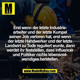 Erst wenn der letzte Industrie-
arbeiter und der letzte Kumpel
seinen Job verloren hat, erst wenn
der letzte Handwerker 