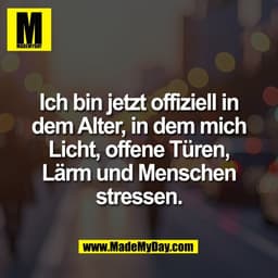 Ich bin jetzt offiziell in
dem Alter, in dem mich
Licht, offene Türen,
Lärm und Menschen
stressen.