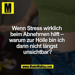 Wenn Stress wirklich 
beim Abnehmen hilft – 
warum zur Hölle bin ich 
dann nicht längst 
unsichtbar?